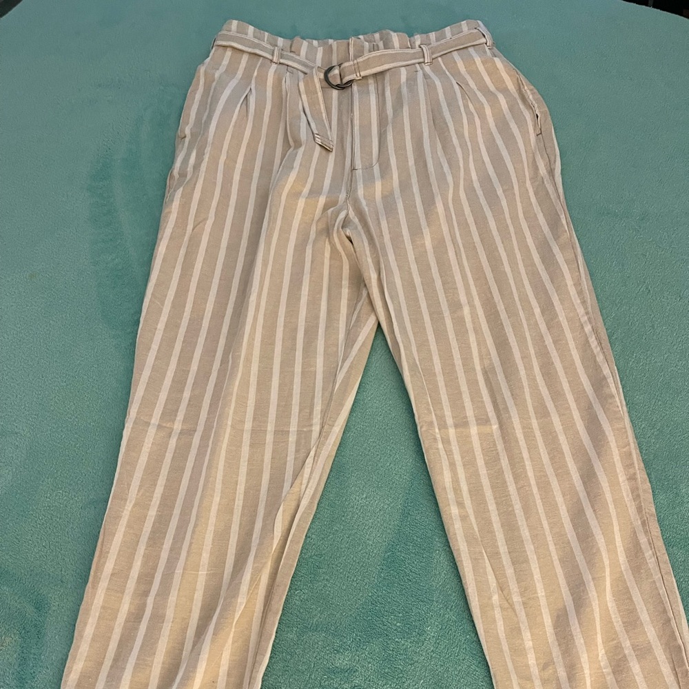 Abercrombie Super hi rise pleated and belted linen blend pants size XL-Tall